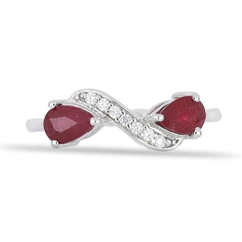 BUY 925 SILVER GLASS FILLED RUBY GEMSTONE RING
